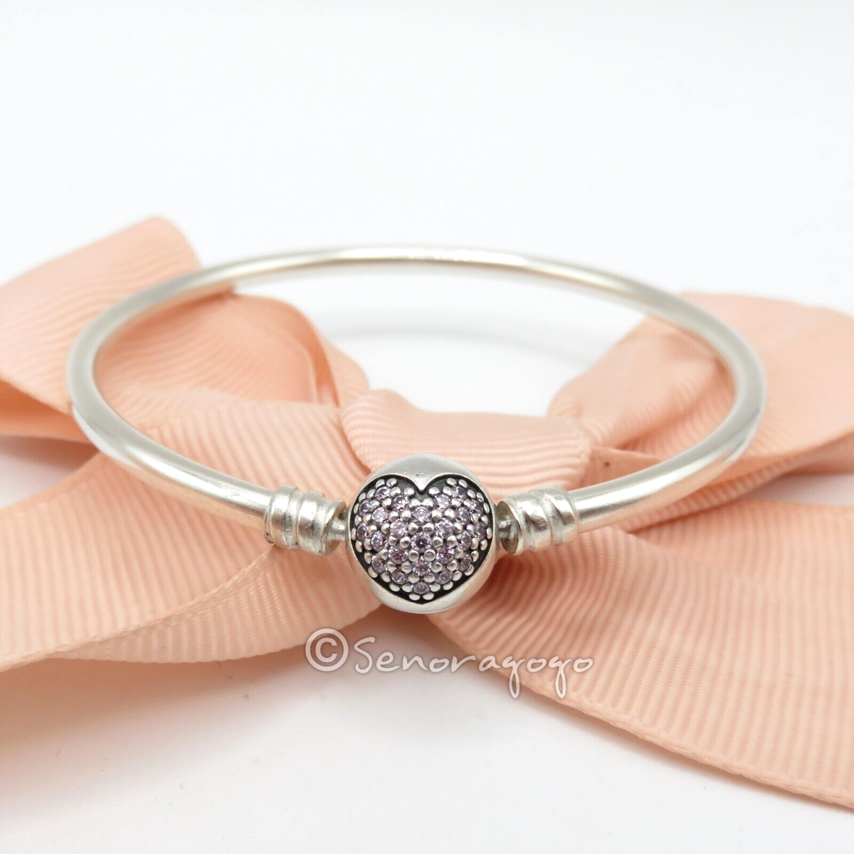 PANDORA Circle of Love ❤️ Bangle Pink Pave Heart Charm Bracelet