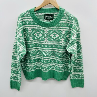 American Eagle Womens Size XS Fair Isle Printed Knit Pullover Sweater Green $50