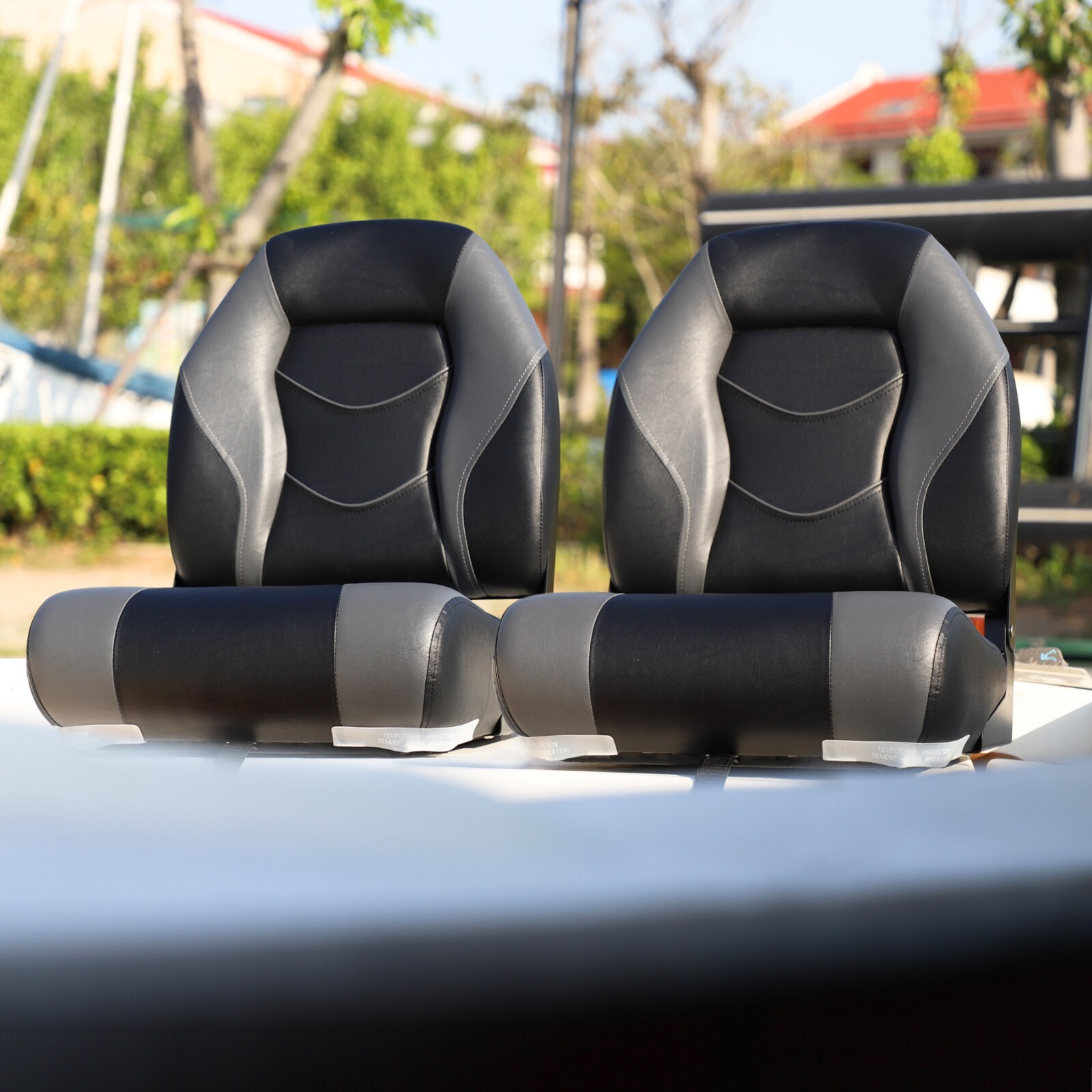 NORTHCAPTAIN Charcoal/Black High Back Folding Boat Seat, 2 Seats