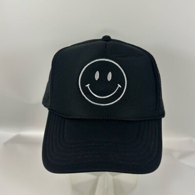 Smiley Face Black Mesh Back Baseball Hat Cap