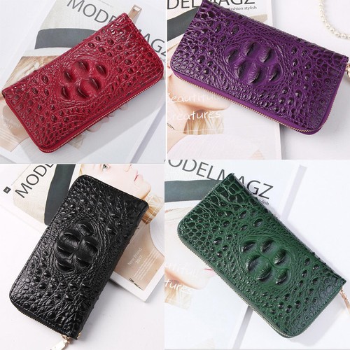 Damen Krokodil Muster Leder Clutch Luxus Geldbörse Reißverschluss Kartenetui Handtasche - Bild 1 von 11