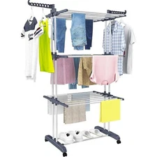 4-Tier Clothes Drying Rack,67.7 Inch Foldable with Wheels-Indoor Outdoor Use
