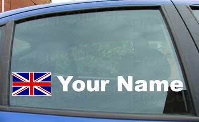 x2 Large Rally Tag Name Surname Window Stickers Decals Union Jack Flag ...