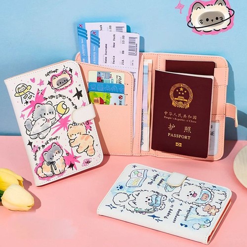 Cartoon Passport Cover Pu Leather Card Wallet Portable Ticket Clamp Travel - Picture 9 of 21
