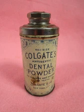 Antique COLGATE’S Dental Powder TIN Container NO 1 Size Metal Top Collector Item