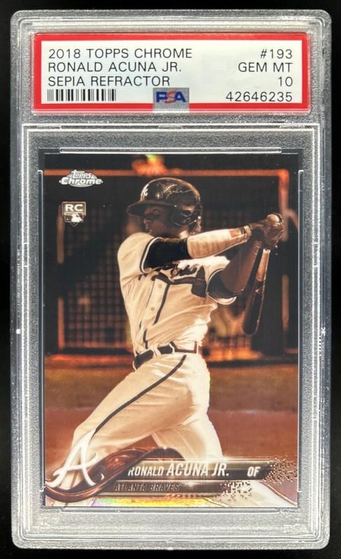 2018 Topps Chrome Ronald Acuna Jr. RC Sepia Refractor Rookie #193 Braves PSA 10
