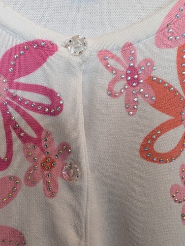 Quacker Factory Whimsical Floral Print Rhinestone Cotton Cardigan Sz 1X Fairy - Picture 7 of 7