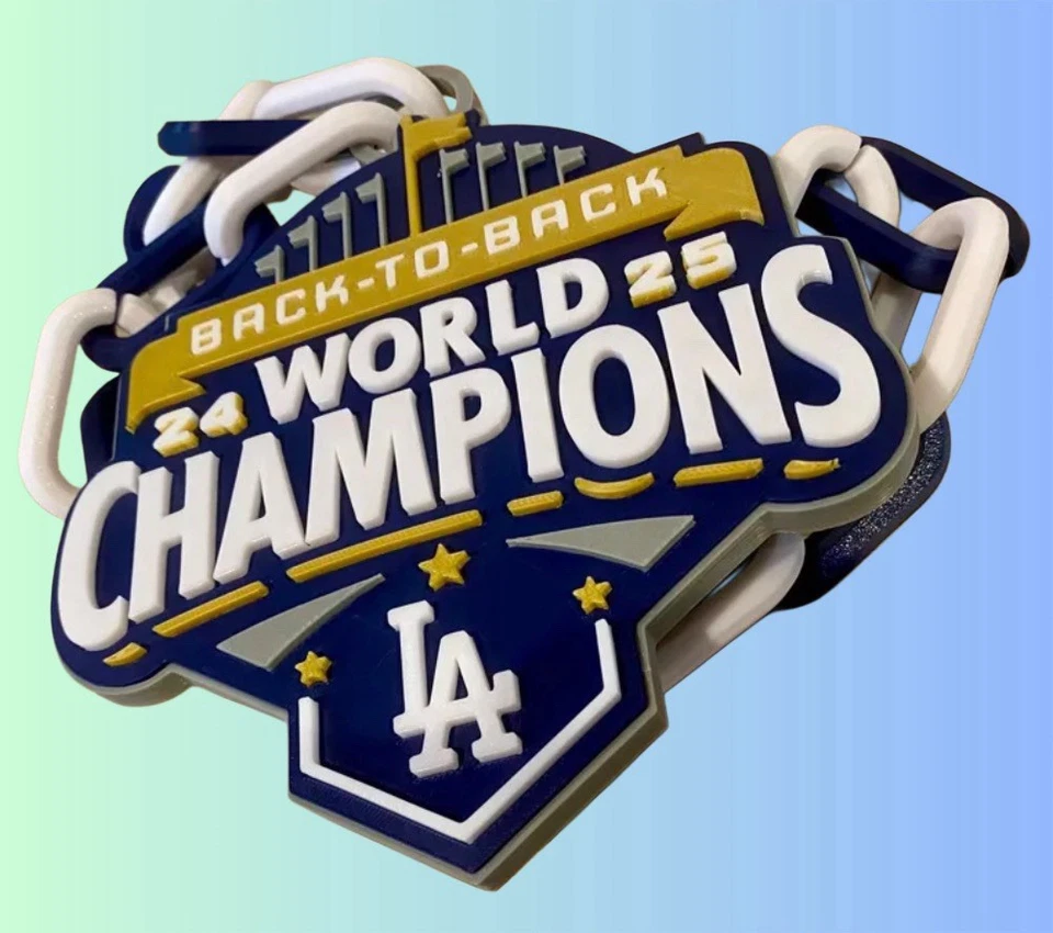 LA DODGERS BACK-TO-BACK WORLD SERIES CHAMPIONS Lg 3D printed Chain GOLD BANNER - Image 2 of 4