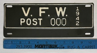 1942 VFW Veterans of Foreign Wars SAMPLE License Plate #000