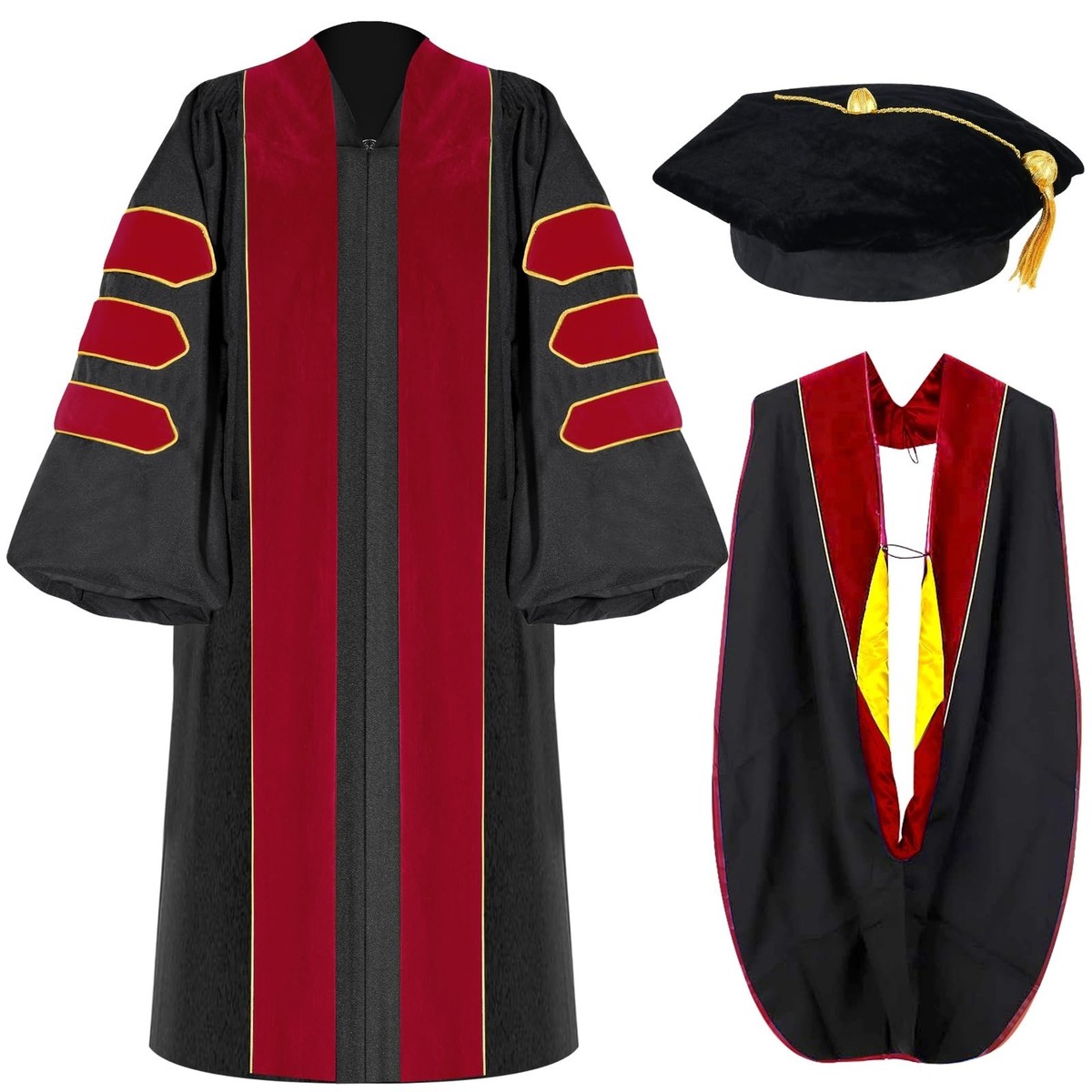 Unisex Doctoral Graduation Gown with Gold Piping | Academic doctoral Cap  and ...