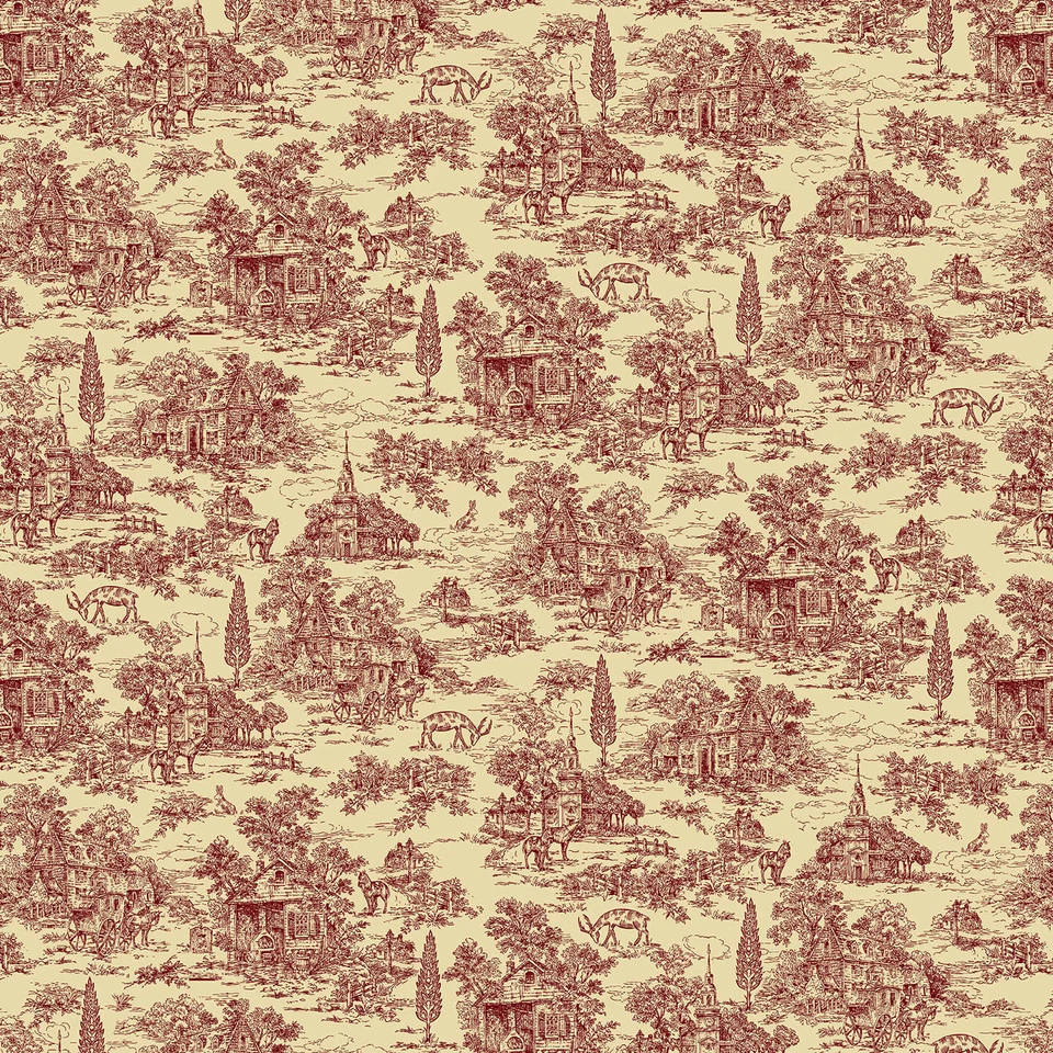 HENRY GLASS & CO. 108" Wide Back Fabric | Farmhouse Christmas Red Village Toile | Henry Glass YARD