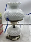 Vintage Milk Glass Hobnail Hurricane Lamp Portable UL White Ruffled Shade