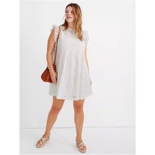 Madewell White Eyelet Ruffle-Sleeve Pintuck Mini Dress. 100% Cotton, Size L