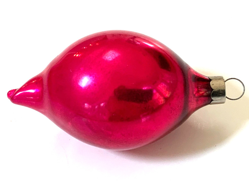 Vtg Pink Heim Teardrop Glass Ornament Made in US of A  3 3/4”