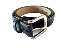 NOCONA Belt Solid Black Western Genuine Leather Silver Tone Buckle Size 42