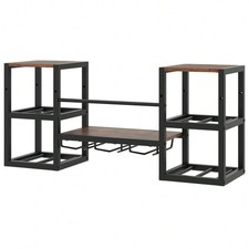 Wall Mounted Wine Rack with 8 Bottle Slots Stemware Holders  Open Shelves