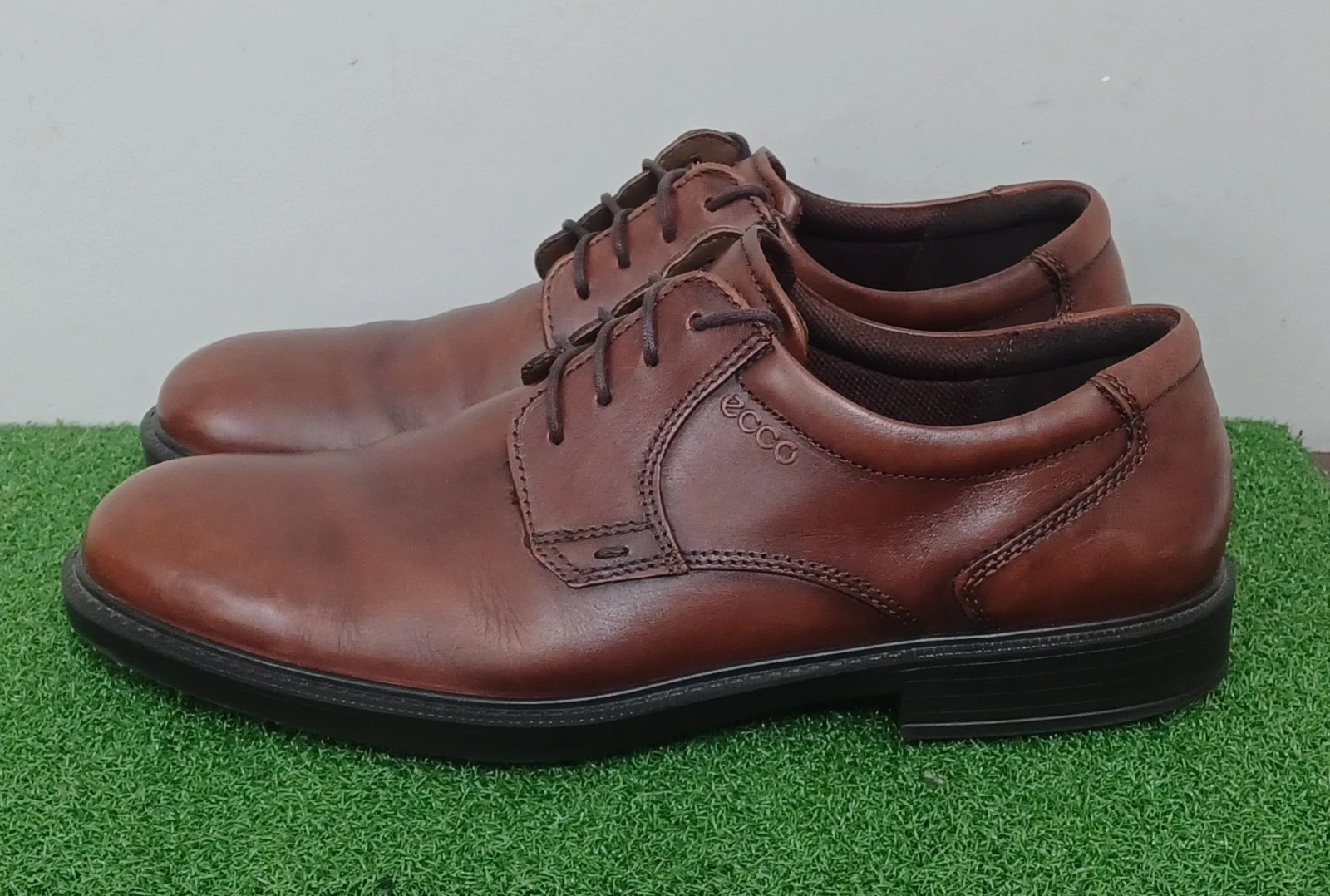 Scarpe mocassini Ecco Shock Point pelle marrone punta tonda uomo 13US 47EU belle!