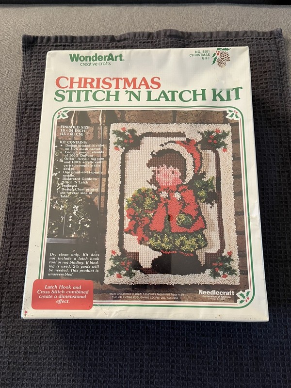 Vintage WonderArt CHRISTMAS DUET Latch Hook Rug Kit Stitch 'n Latch #4501 SEALED