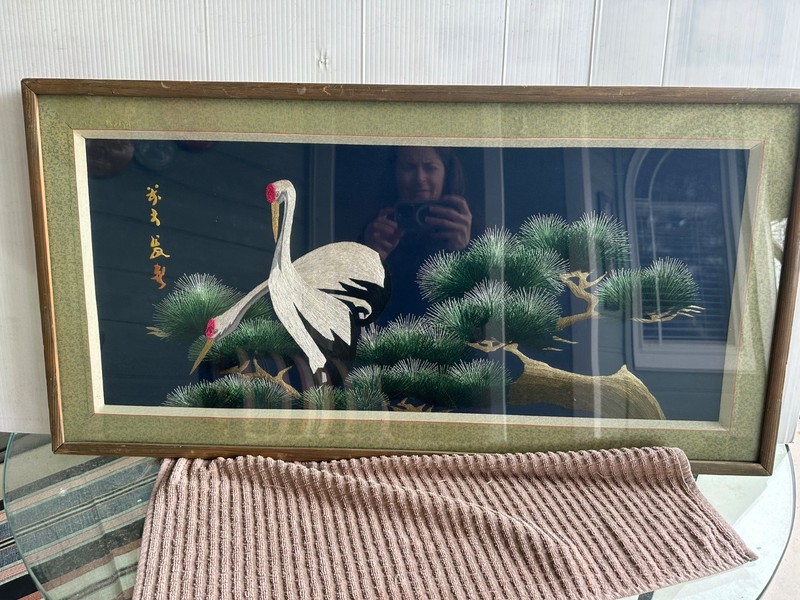 Vintage East Asian silk embroidery artwork