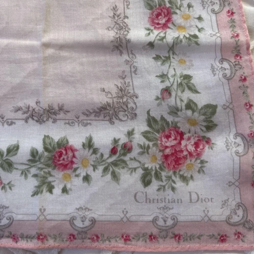 Mouchoir Christian Dior coton 47 cm 18" carré fleur rose