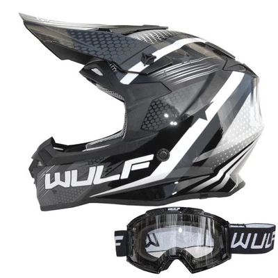 Wulfsport Iconic Black Motorcross MX Helmet & Motorcycle Goggles Off Road ATV