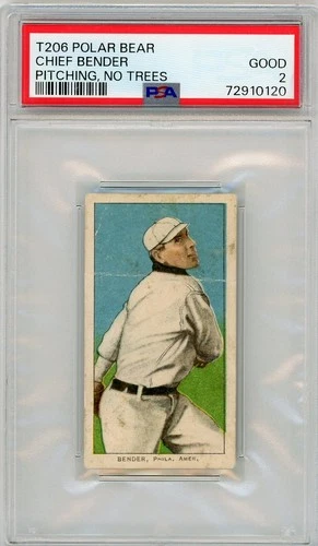 1909 T206 Polar Bear Chief Bender PSA 2 Pitching No Trees HOF Tobacco Card