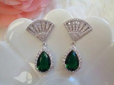 Natural Green Emerald 4.50Ct Pear Cut Drop/Dangle Earrings 14K White Gold Plated