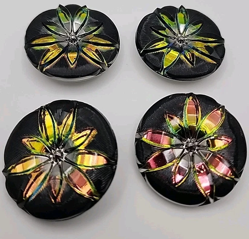 Arte victoriano arco iris floral texturizado negro tono dorado vidrio moldeado checo vintage Foto 2 de 4