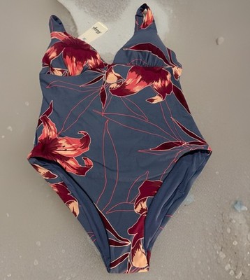MAAJI women one piece lavender tropical floral swimsuit V Neck NWT large 2 Avail