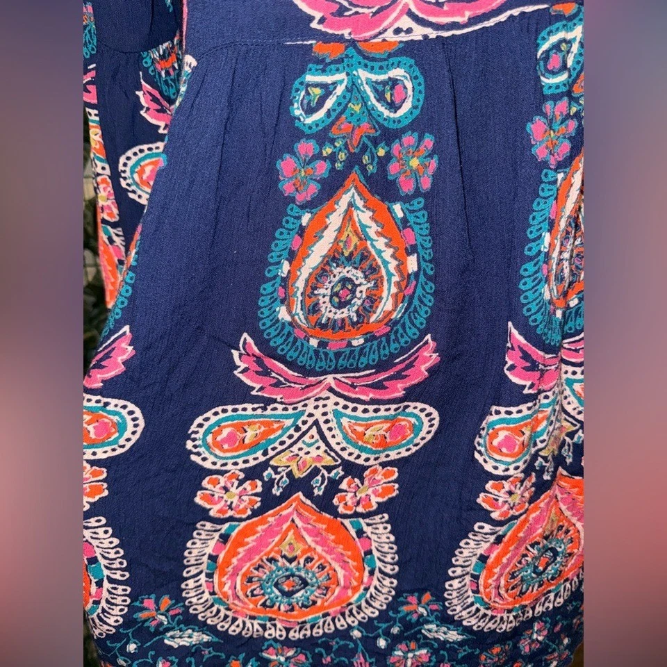 Billabong Multicolor Paisley blouse size M navy bohemian - Image 3 of 4