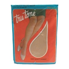 Vtg 1960's "Tru Tone" Nylons Sheer Knit Seamless Garter Stockings NOS Size 9.5 M