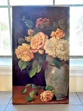 Eugène Habert Original Oil Painting Still Life Roses c. 1900 French Signed