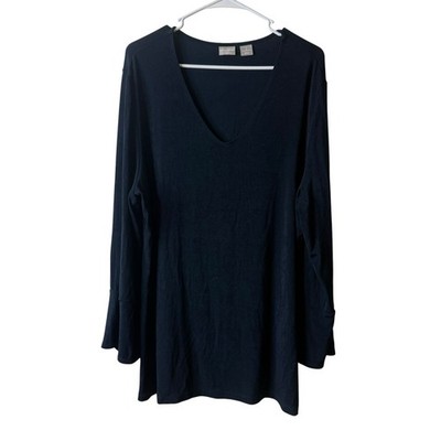 Chicos Travelers Navy Blue Liquid Slinky Knit V-neck Tunic Blouse Size XL 3
