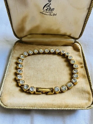 Avon Tennis Bracelet, Clear Bezel Set Rhinestones, Gold Plated, length 7 Inches - Image 1 of 4