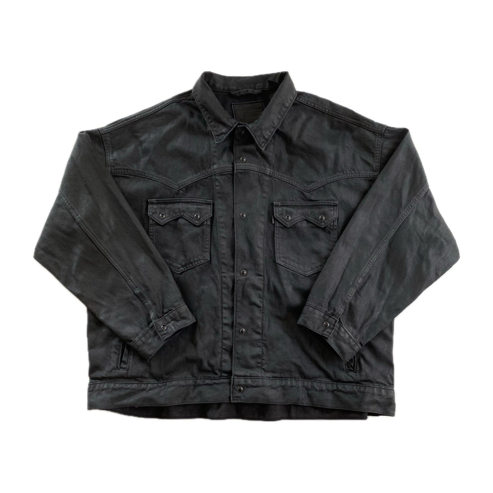 Levi’s Black Waxed Denim Western Trucker Jacket | Size XL | Relaxed Fit