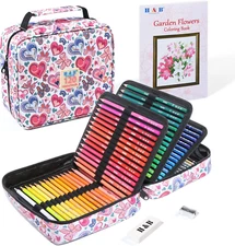 H & B 120 Colored Soft-Core Coloring Pencils Set, Coloring Book and Portable Sto