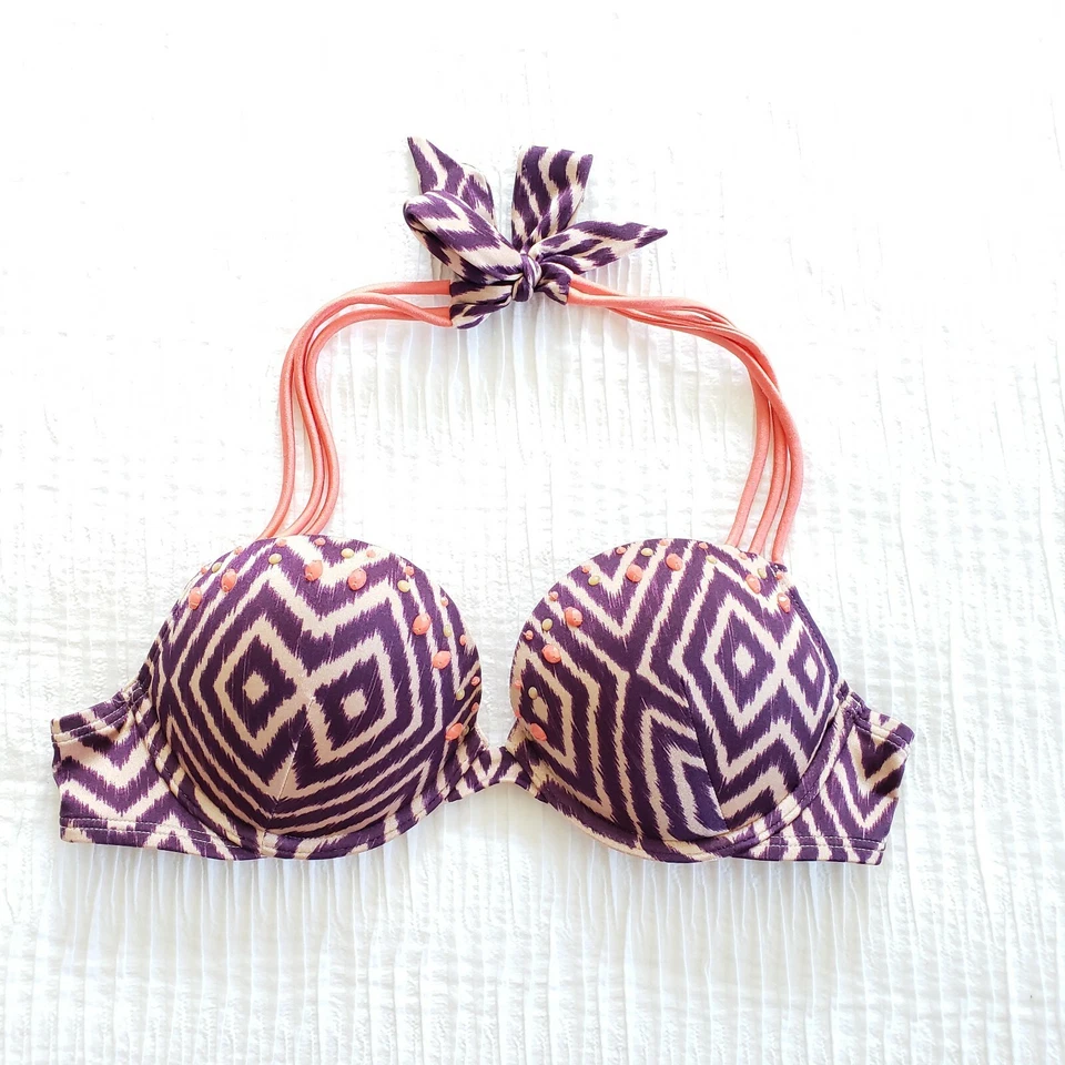 Victoria's Secret Natación BOMBSHELL Add-2-Cups BIKINI 32B S Púrpura Cuentas Conjunto 6WY Foto 2 de 4