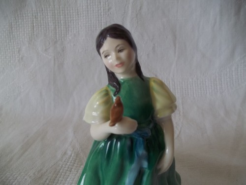 Royal Doulton Francine HN 2422 Niña/Pájaro Figura Vintage 1971 Verde 5 in - Imagen 7 de 7