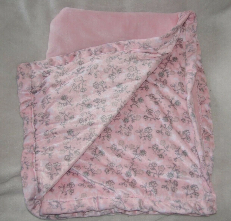 Manta Bebé Niña Laura Ashley Rosa Gris Flor Floral Elefante Pájaro Peluche Minky Foto 2 de 3