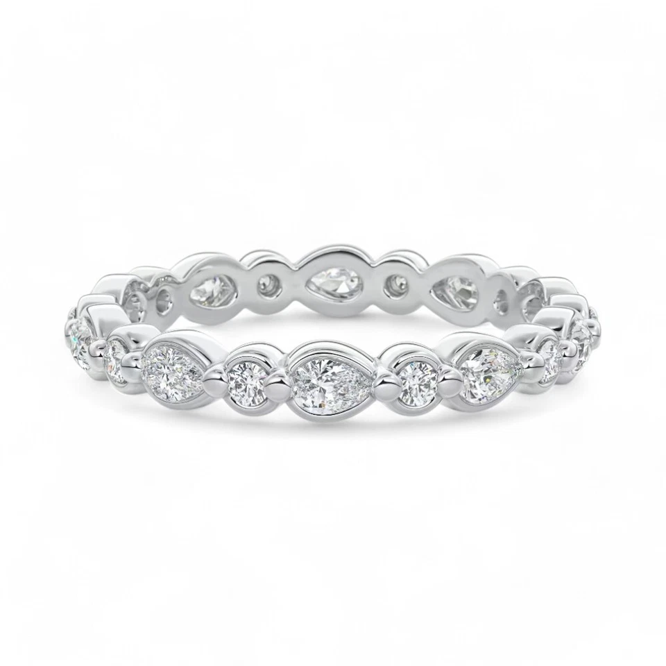 Diamond 14k Gold Engagement Eternity Band Lab Grown 1 Carat Pear White E F  VS - Image 2 of 4