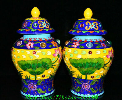 Paire de cruches 8" dynastie Ming Chine Wucai porcelaine gemmes boutiques poisson rouge Zun réservoir
