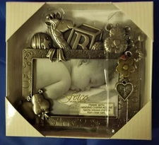 Fetco Home Decor Pewter Silver BABY Picture Frame with Hanging Charms Brand New