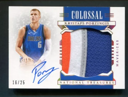 2019-20 National Treasures Kristaps Porzingis Colossal Game Worn Patch Auto /25