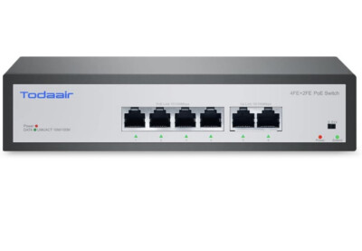  6 Port Ethernet PoE Switch | 4 PoE+ Ports + 2 Uplink @75W | 100Mps | 802.3af/at
