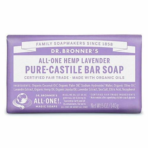 Dr Bronner All-One Pure Lavender Castile Soap Bar 140g x2 Organic Vegan Skincare