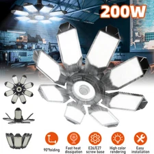 200W LED Garage Light Bright Work Shop Ceiling Lights Deformable 30000LM Bulb US