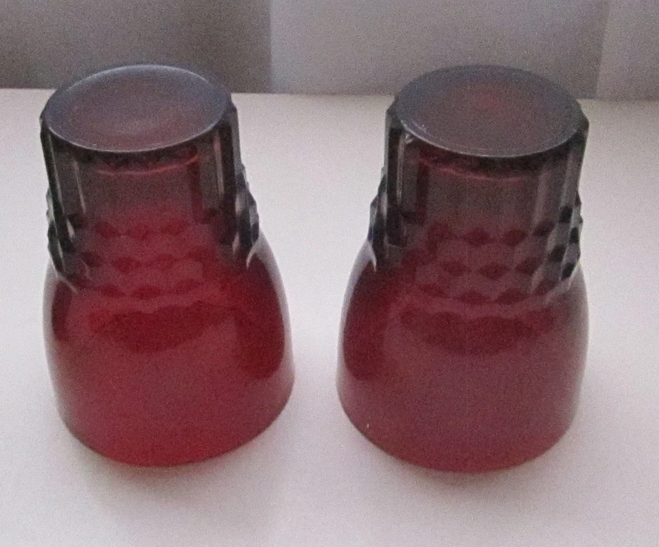 VINTAGE ANCHOR HOCKING GROUP OF 3 JUICE GLASSES ROYAL RUBY FOREST GREEN 1950'S - Image 2 of 4