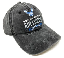 UNITED STATES AIR FORCE USAF TEXT LOGO FADED BLACK CURVED BILL SLOUCH HAT CAP