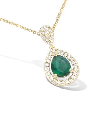 Parure De Bijoux 'Goutte' En Plaqué Or 18K Avec émeraudes - Dolly-Bijoux - Boucles D'oreilles & Pendentif - Neuf Avec étiquettes