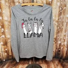 Christmas Gray Womens Fa La La Llama Holiday Graphic Long Sleeve Shirt Medium 